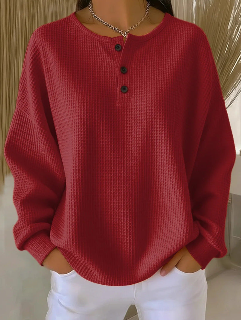 Round neck solid color pullover loose top 