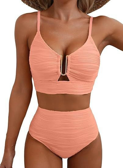 Solid color gathering swimsuit 