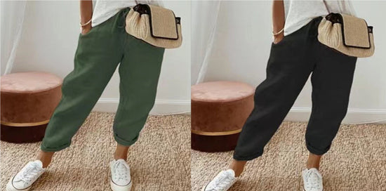 Women's Fashion Cotton Linen Solid Color Casual Pants 