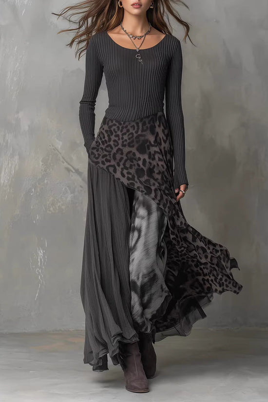 Long Sleeve Printed Maxi Dress 