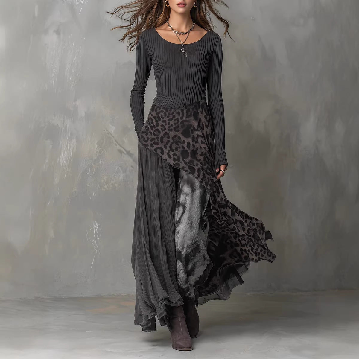 Long Sleeve Printed Maxi Dress 