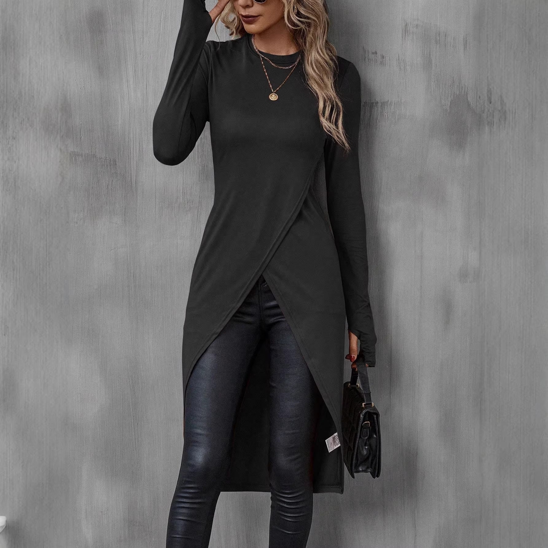 Women's Crew-Neck, Slim-Fit, Figure-Hugging Drapey T-Shirt 