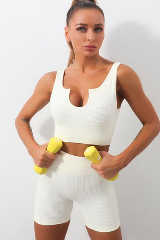 Seamless Ribbed Built Bra Tank Top – Women's Longline Workout Crop Top FitiqueFit
