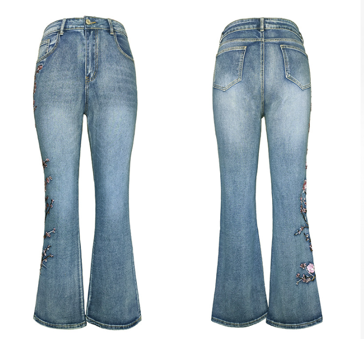 High-Waisted Vintage Stretchy Slim-Fit Flared Denim Pants for Women 