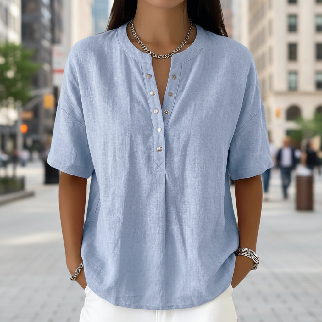 Solid Color Casual Pullover Short-Sleeve Shirt For Women 