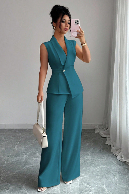 Sleeveless Blazer And Straight-leg Pants Two-piece Set 