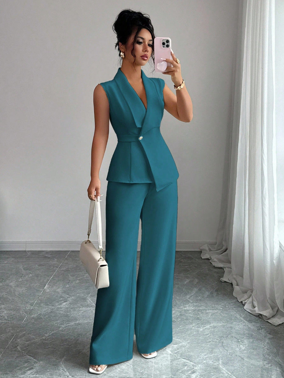 Sleeveless Blazer And Straight-leg Pants Two-piece Set 