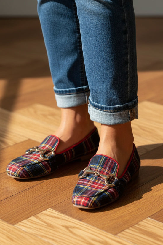 Plaid Casual Flat-Heel Plus-Size Square-Toe Womens Shoes 