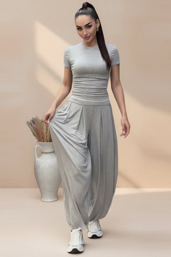 Style summer short sleeve T-shirt wide-leg pants casual elegant women's set 