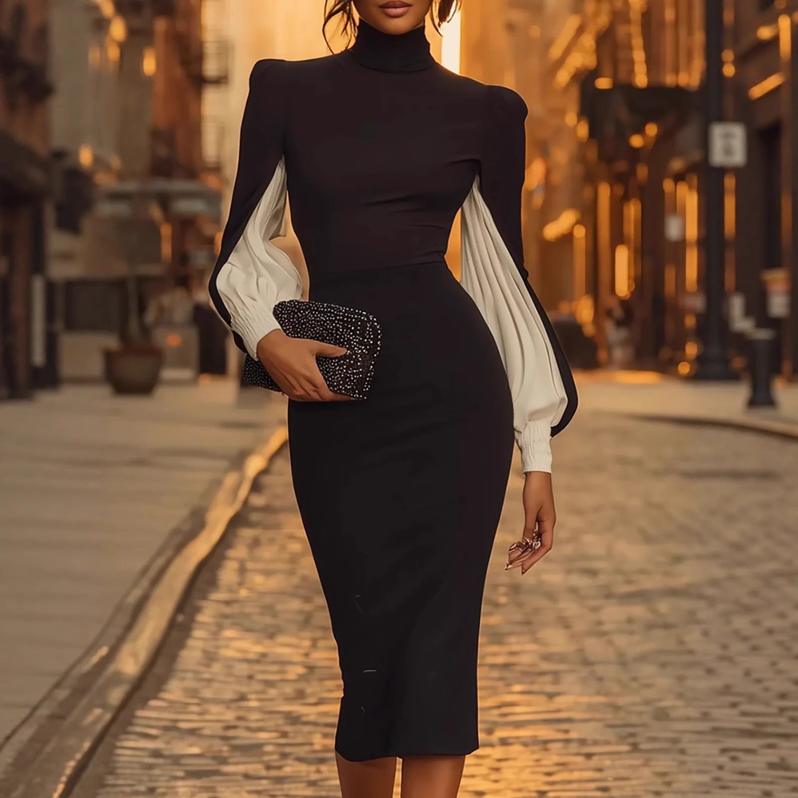 Elegant High Neck Sheath Dress with Side Slit Summer Fashion Dress 