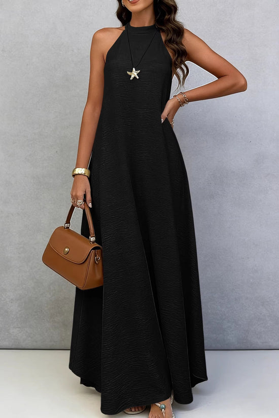 Women Summer Ice Silk Wrinkle Loose Plus Size Sleeveless Solid Color Swing Long Maxi Dress Vacation Style 