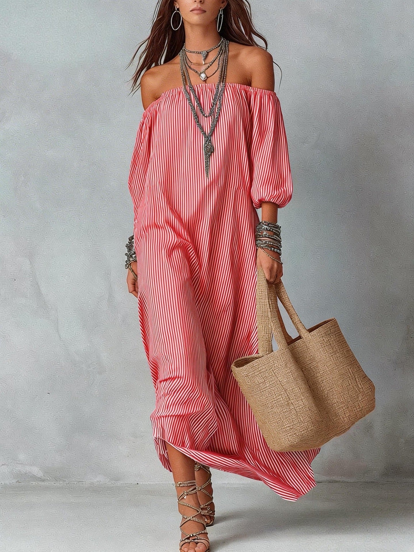 New SpringSummer Elegant Striped Loose-Fit Chic Holiday Dress For Women 