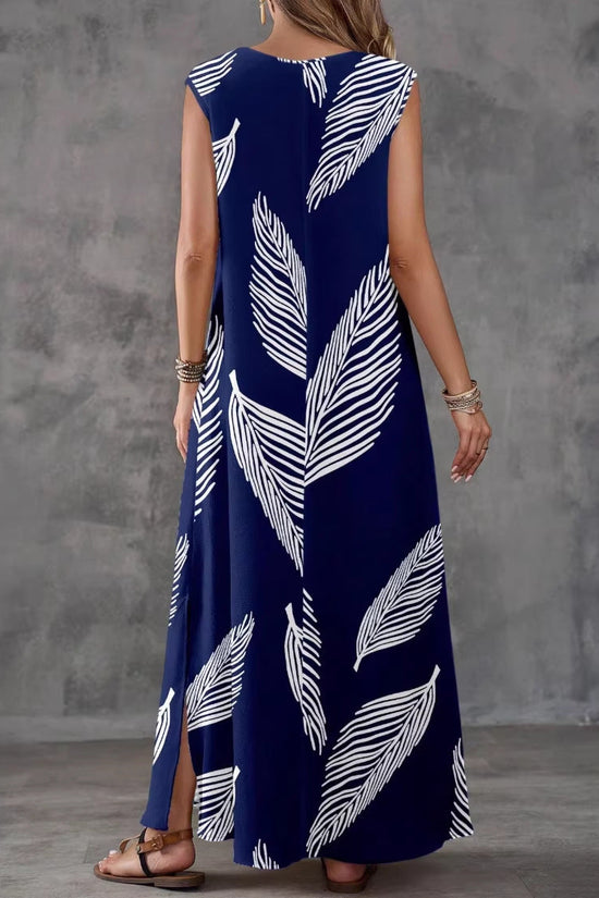 Summer Vacation Style Casual Printed V-Neck Dress 