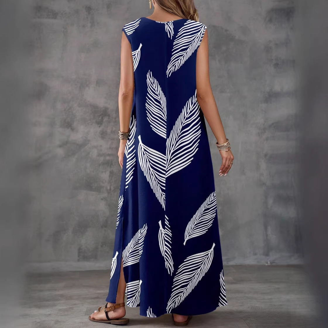 Summer Vacation Style Casual Printed V-Neck Dress 