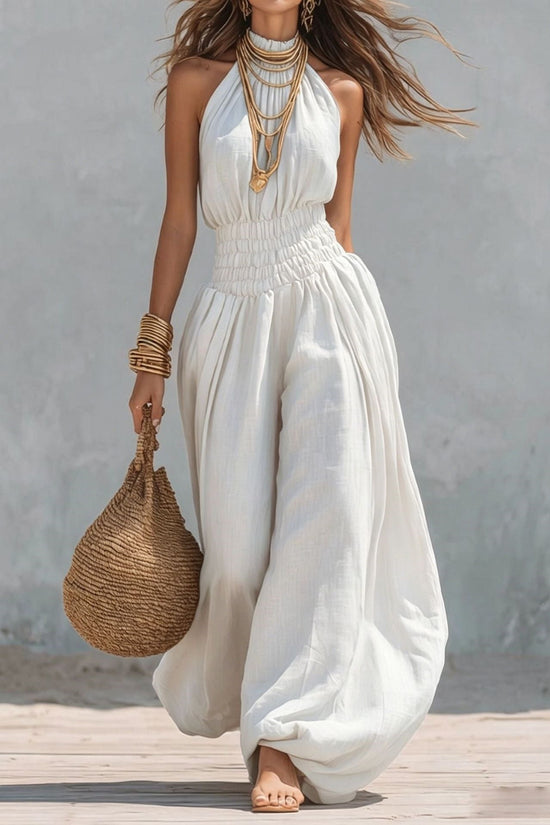 Sleeveless hanging neck lantern pants jumpsuit for women 