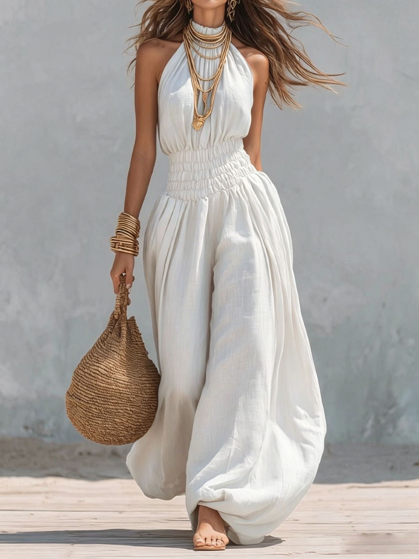 Sleeveless hanging neck lantern pants jumpsuit for women 