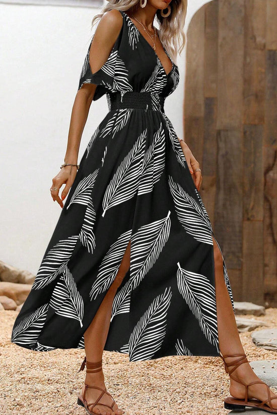 Women’s Off-Shoulder Cross V-Neck Maxi Dress CJ US