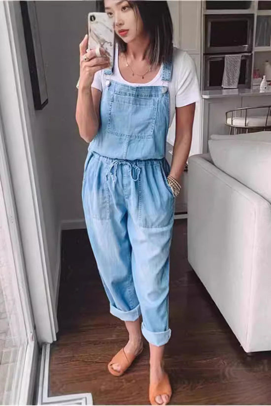 Fashionable Elastic Mid-Waist Jumpsuit Womens Pants 