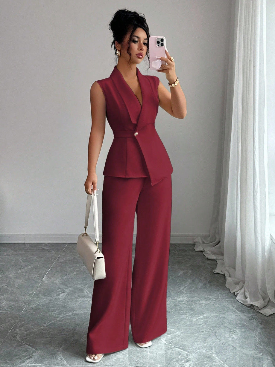 Sleeveless Blazer And Straight-leg Pants Two-piece Set 