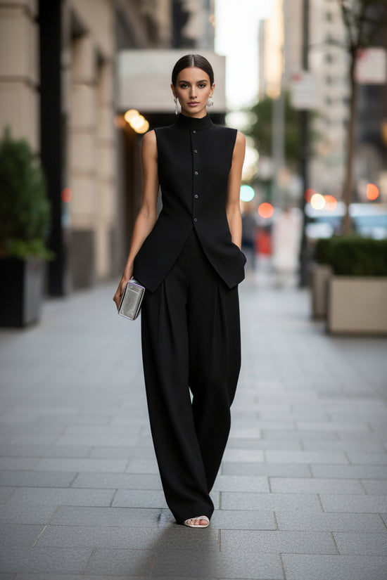 Solid color sleeveless pants set 