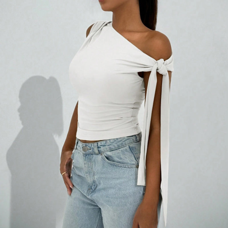 Women's  One Off The Shoulder Tops Asymmetrical Neck Tie Shoulder Going Out Shirt 