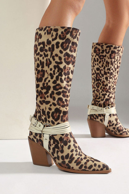 Western Style High Heel Boots for Women, Chunky Heeled, Pointed Toe, Over-the-Knee, Belt Buckle Detail Made to order, ships in 7 days 