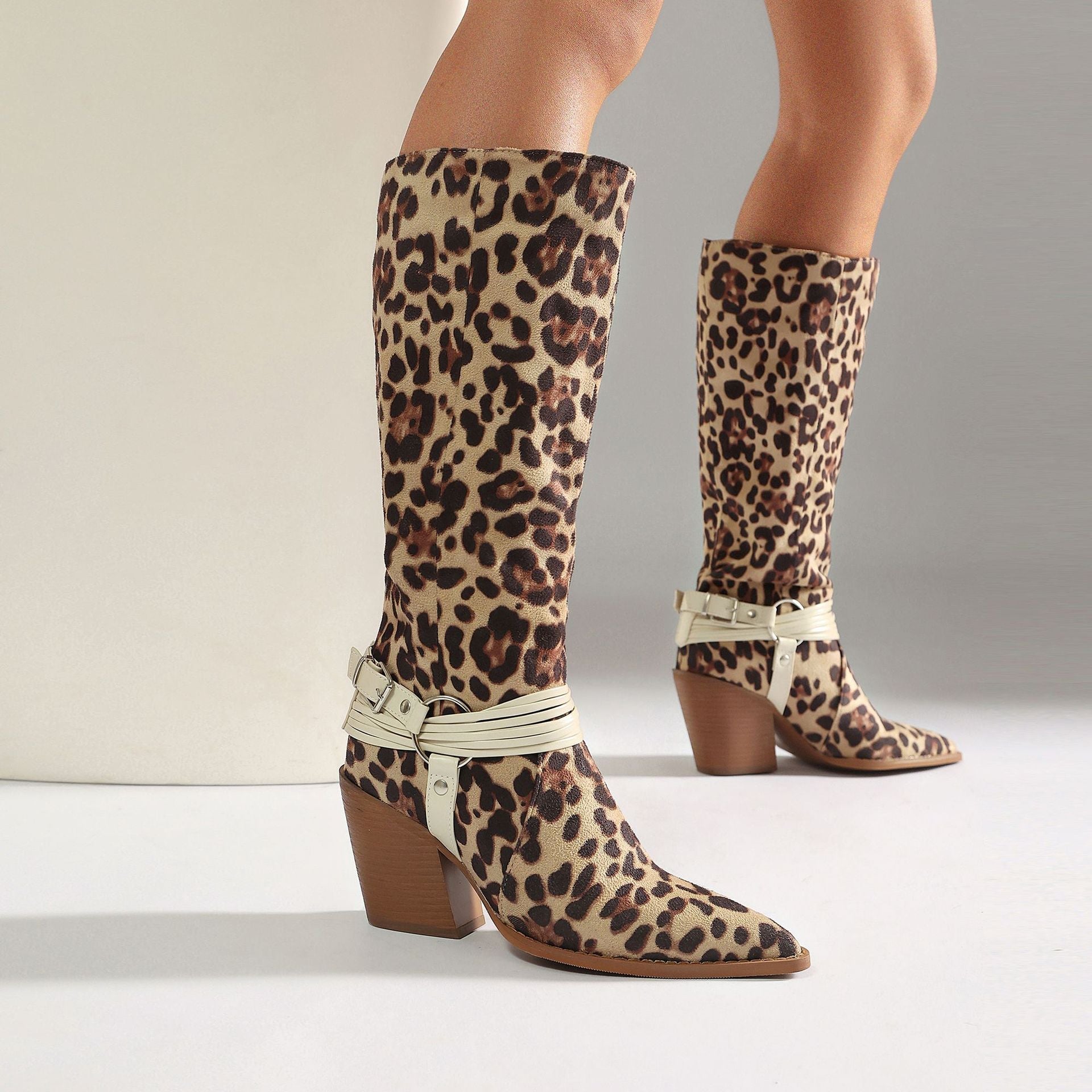Western Style High Heel Boots for Women, Chunky Heeled, Pointed Toe, Over-the-Knee, Belt Buckle Detail Made to order, ships in 7 days 