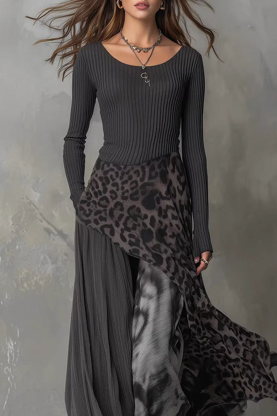 Long Sleeve Printed Maxi Dress 