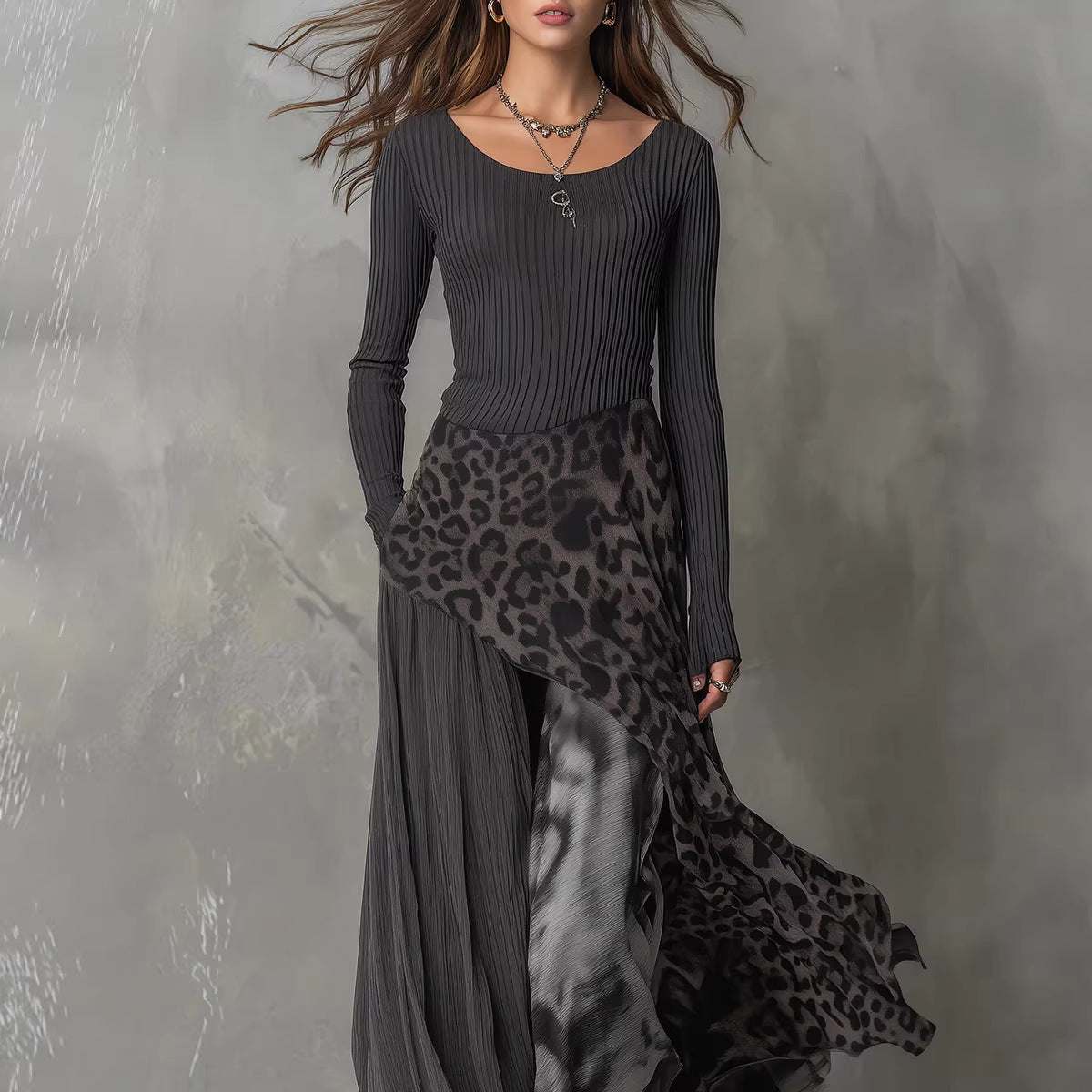 Long Sleeve Printed Maxi Dress 