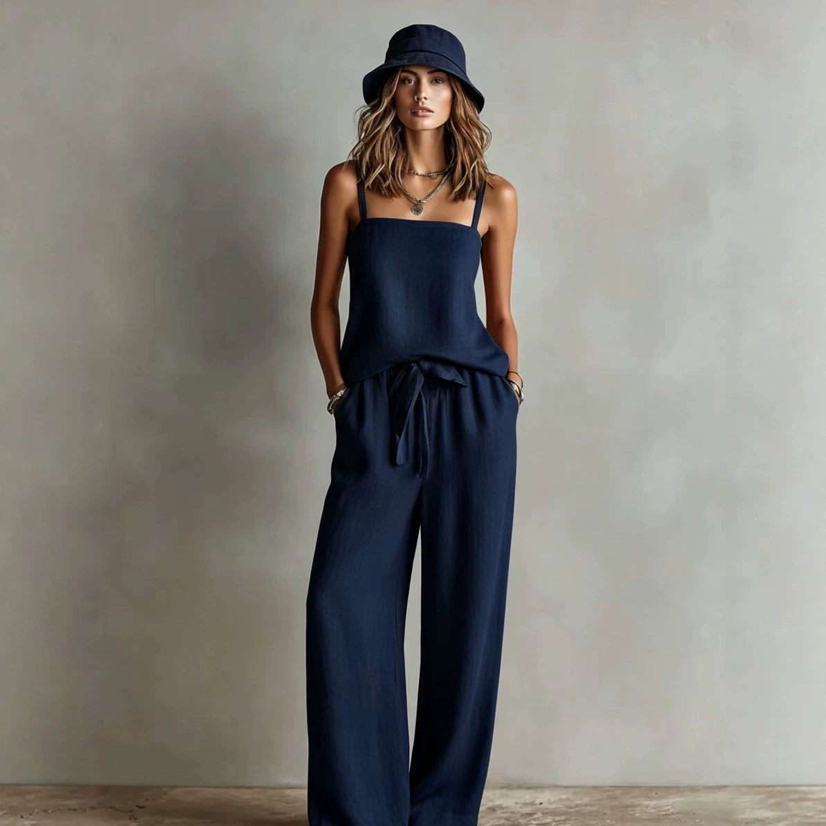 Suspender Wide-Leg Pants Set Womens Casual Two-Piece Set 