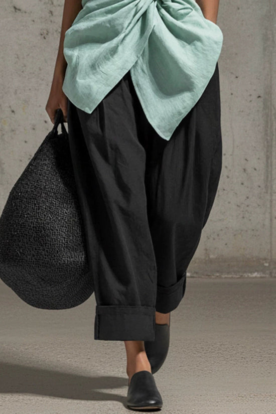 Waist-cinching Tie-front V-neck Sleeveless Top Wide-leg Pantsuit 