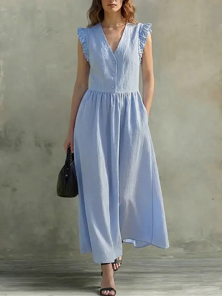 Casual Fashionable Elegant V-Neck Dress With Pockets 