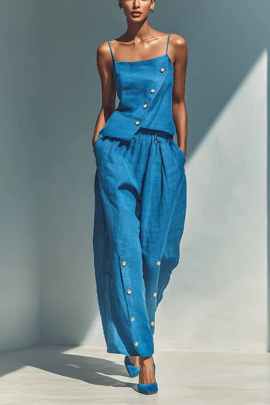Gold-buckle Decorated Camisole And Pants Set 