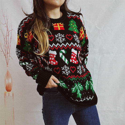 Women's Stylish Loose Round Neck Long-sleeved Sweater CJ