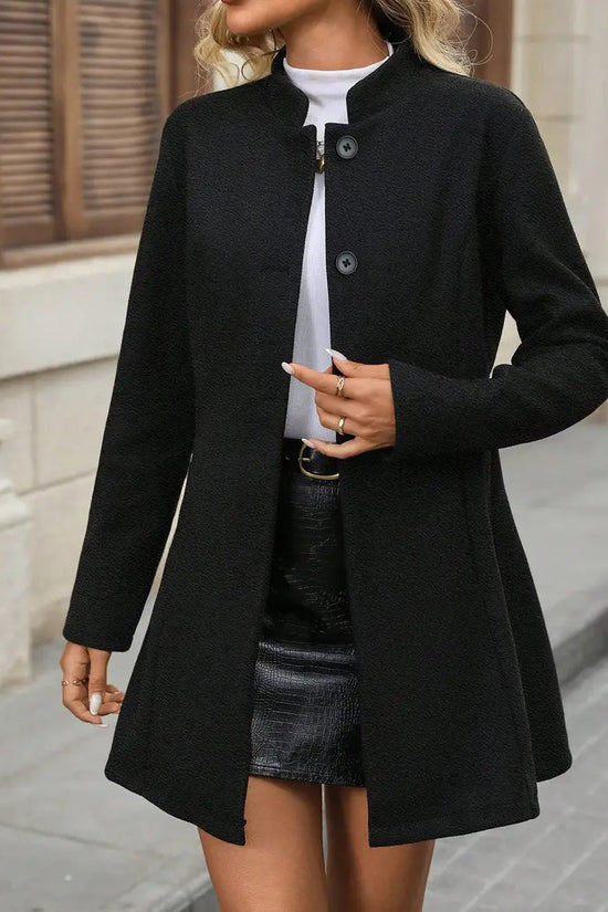 Fashionable Elegant Small Stand Collar Button A- Swing Long Sleeve Slim Jacket 