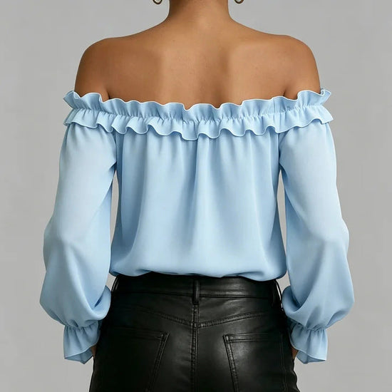 Spring Summer New Elegant Casual Ruffle Off-Shoulder Long-Sleeve Shirt For Women 