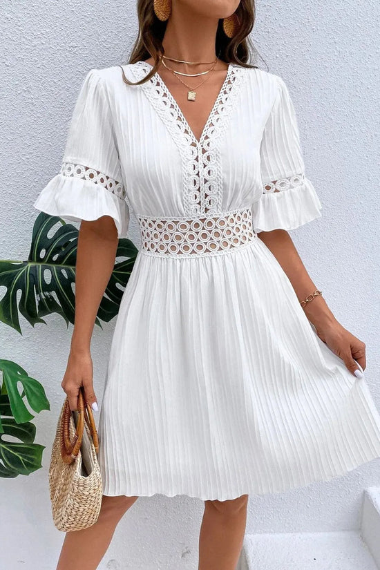 Cutout V-Neck Flounce Sleeve Mini Dress 