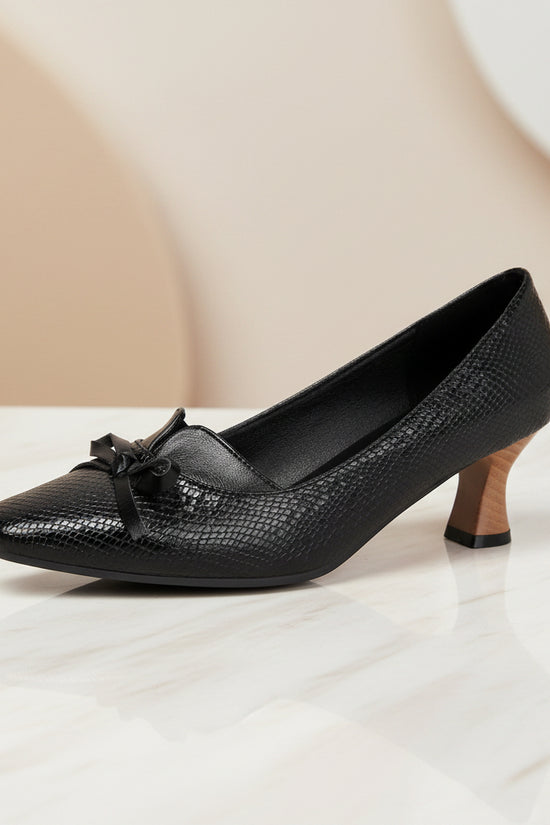 Leopard print square toe high-heeled women's retro shallow bow single shoes Made to order, ships in 7 days 
