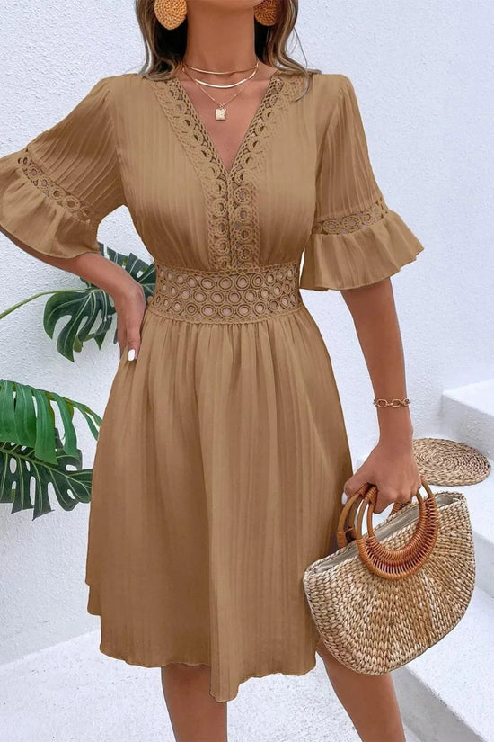 Cutout V-Neck Flounce Sleeve Mini Dress 