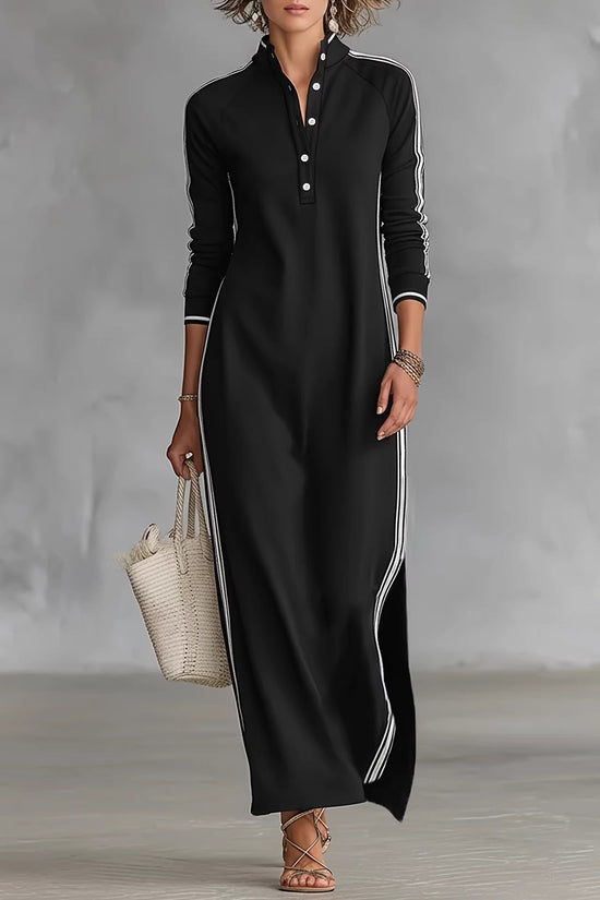 Long skirt women's simple white rolled edge button neck hoodie dress 