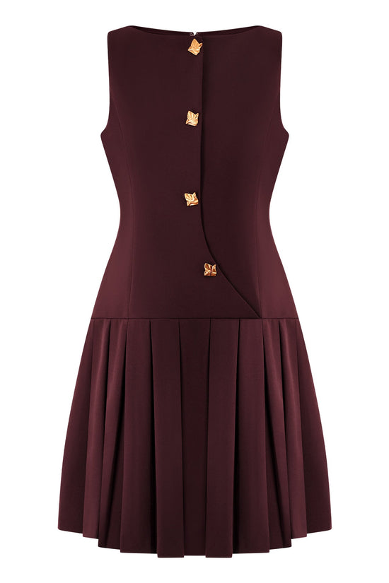Wrinkled waist cinching solid color sleeveless short dress 