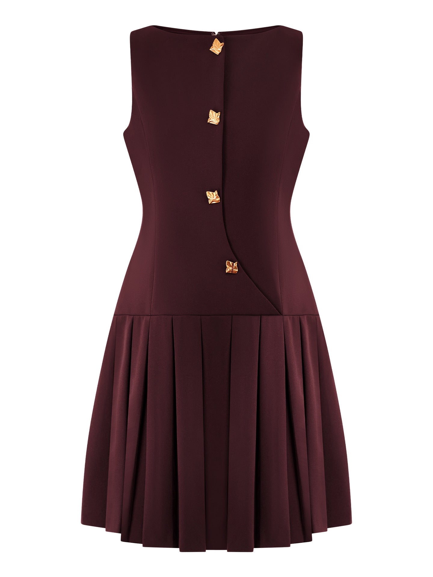 Wrinkled waist cinching solid color sleeveless short dress 