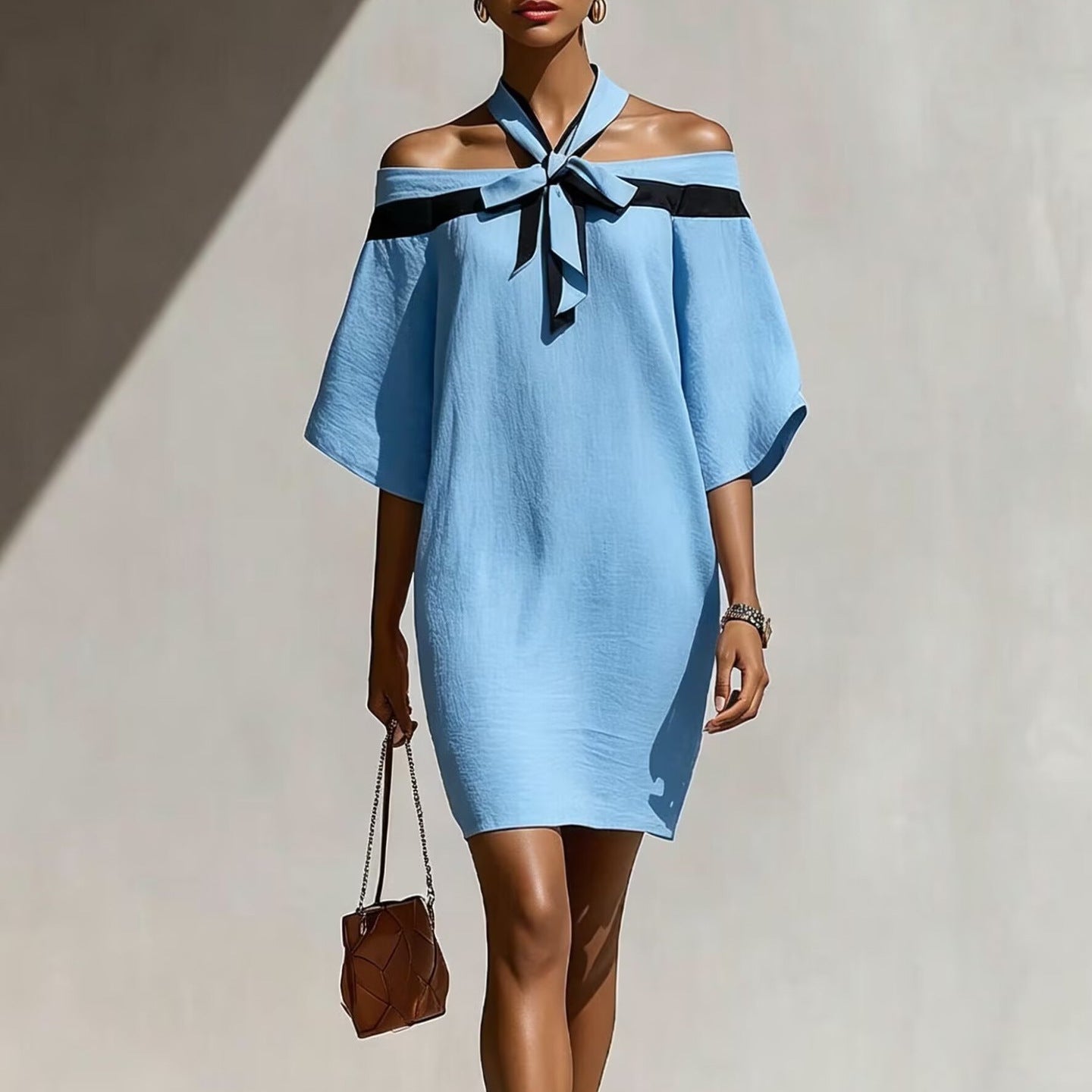 One shoulder bow collar dress 