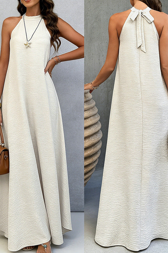 Women Summer Ice Silk Wrinkle Loose Plus Size Sleeveless Solid Color Swing Long Maxi Dress Vacation Style 