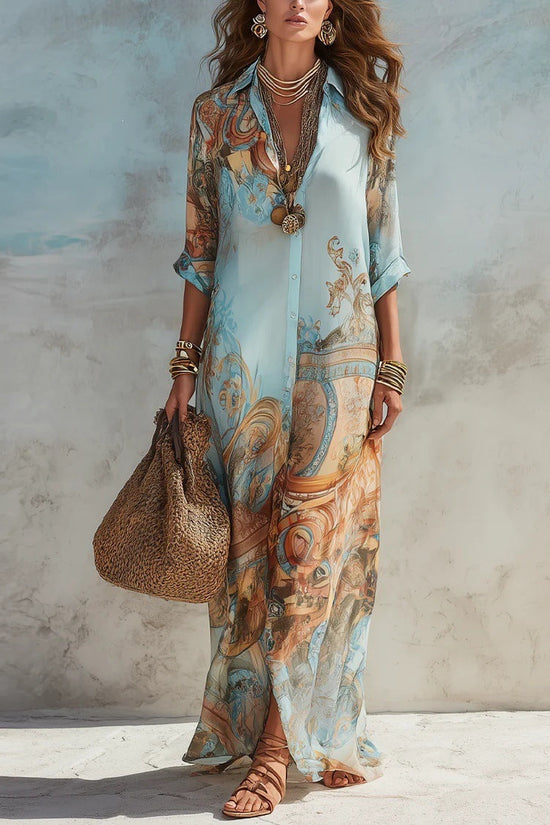 Chiffon Digital Print Fresh Vintage Flowy Women's Dress 