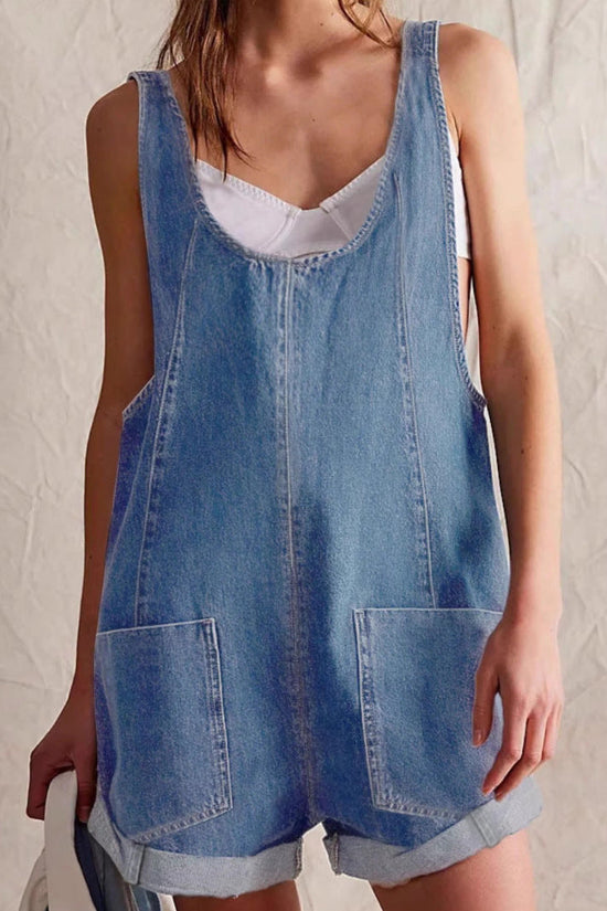 Women's Denim Overalls Shorts Summer Loose  Fashion Ready Stock 