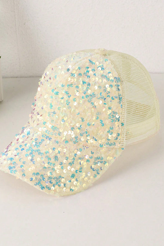Colorful Sequin-embroidered Mesh Fabric Breathable Beanie With Sunshade Trendy Fashion Style Baseball Cap For Daily Outings, Parties, Outdoor Activities 