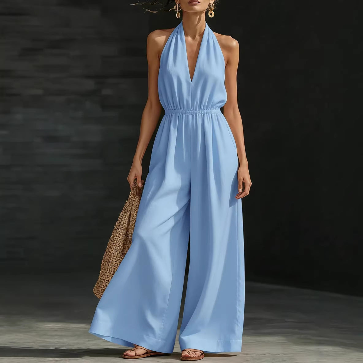V-neck Halter Neck Jumpsuit For Women 