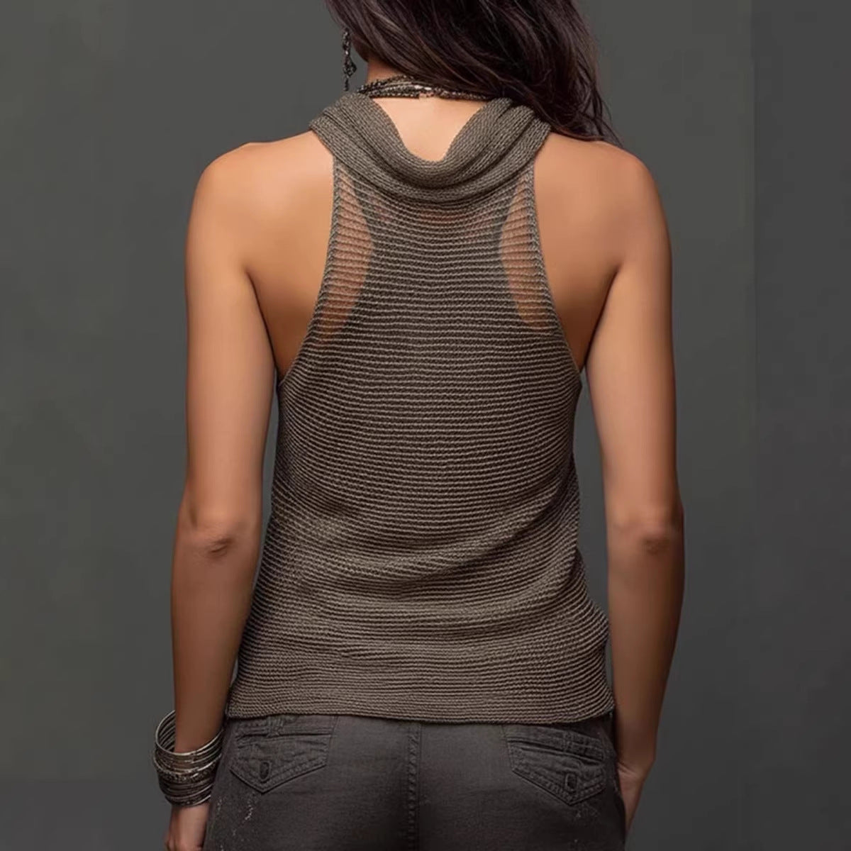 Neck-hanging V-neck Backless Slim-fit Knit 