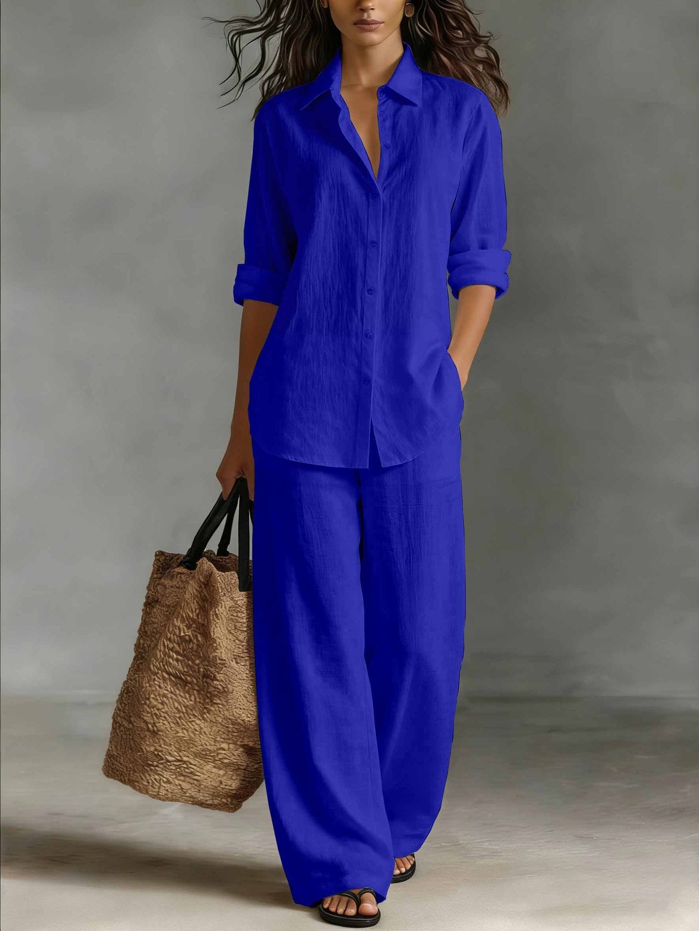 Bohemian Resort Cotton-Linen Top And Pants Set 